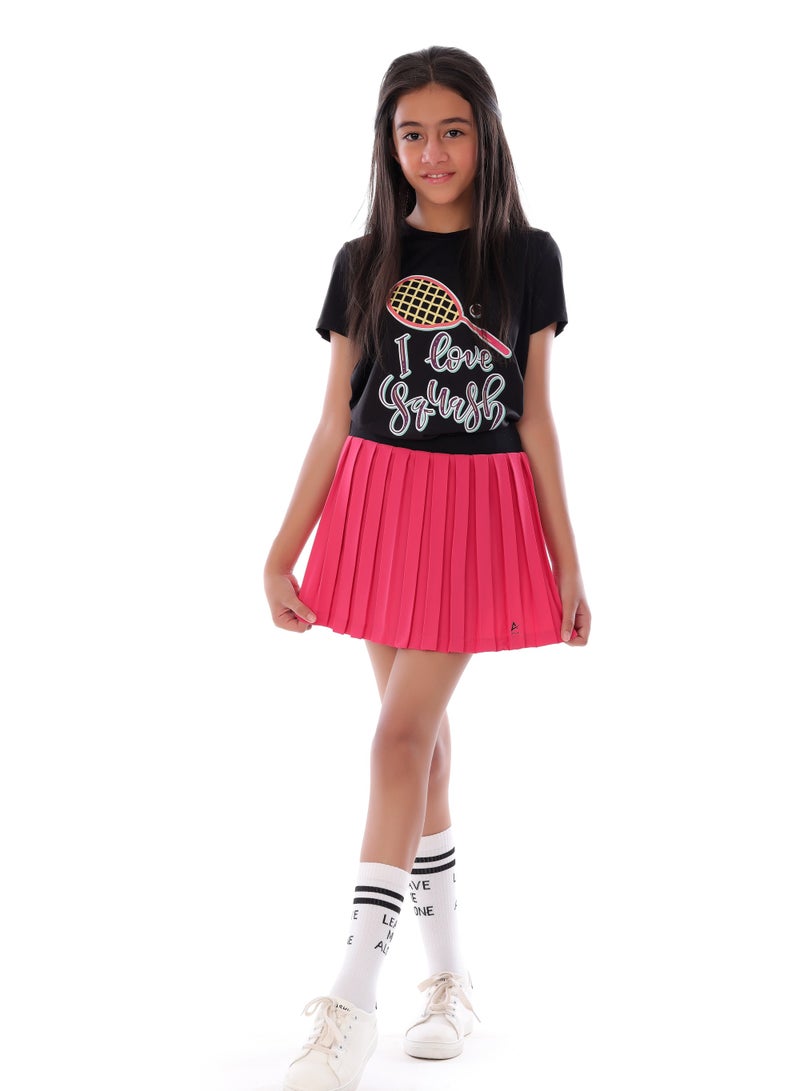 أنچا تي شيرت سكواش أسود بأكمام نصفية للبنات - قماش مريح - Image 3