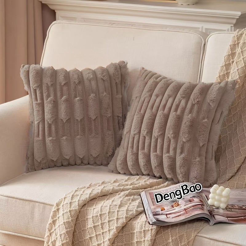 Dark Beige 16.8x16.8inch Set Of 2 Bohemian Plush Sofa Throw Pillow Covers - Image 2
