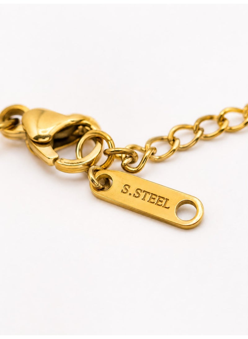 Shein Gold Beaded Chain Necklace for Women with Oval Green Stone Pendant – Stainless Steel - Image 5