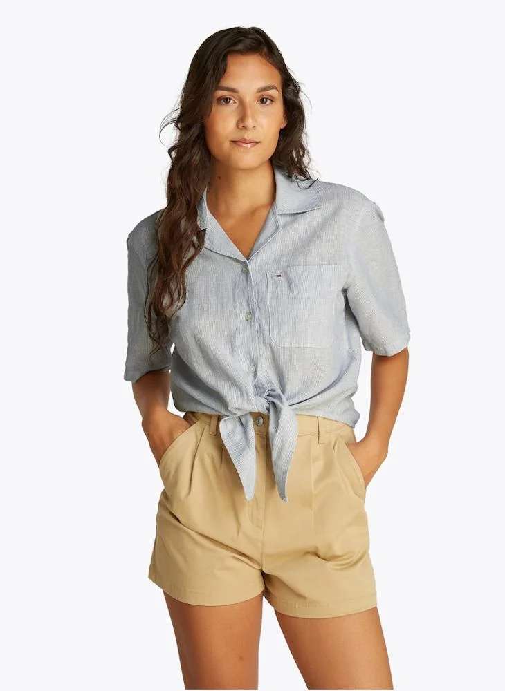 تومي جينز Logo Crop Linen Shirt