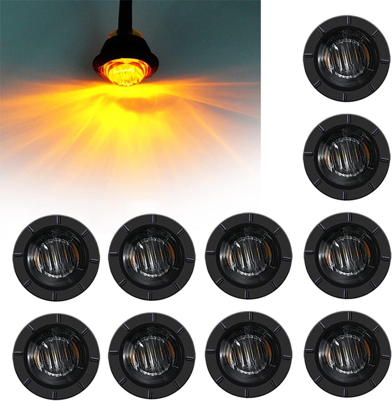 FXC 10x 3/4" Round LED Clearence Light Front Rear Side Marker Indicators Light for Truck Car Bus Trailer Van Caravan Boat, Taillight Brake Stop Lamp (Amber Smoked, 12V) - Image 1