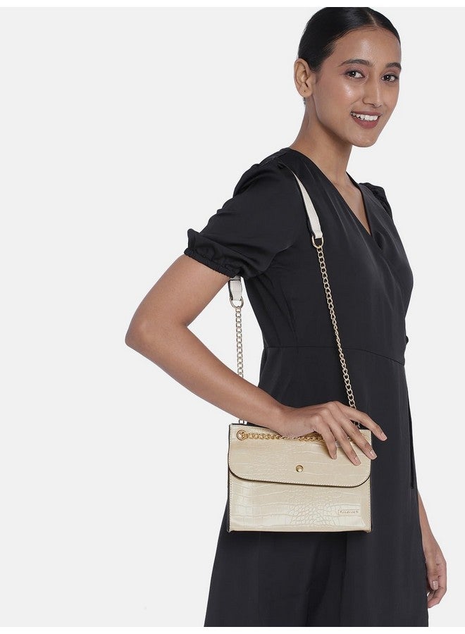 Fastrack Croco Textured Structured Shoulder Bag for Women, Girls and Ladies | Gold Chain Sling Strap with Button Closure - Image 2