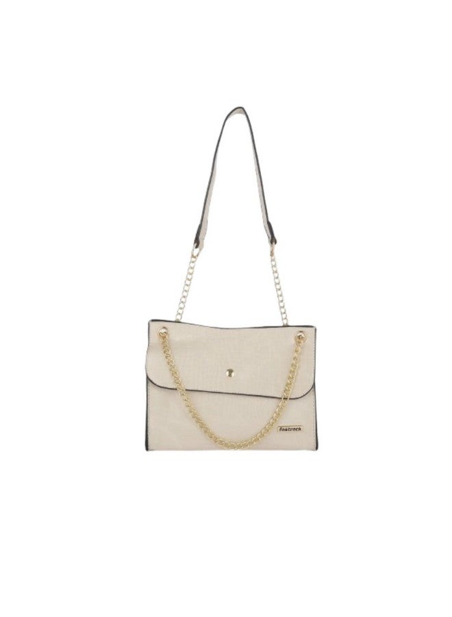 Fastrack Croco Textured Structured Shoulder Bag for Women, Girls and Ladies | Gold Chain Sling Strap with Button Closure - Image 1