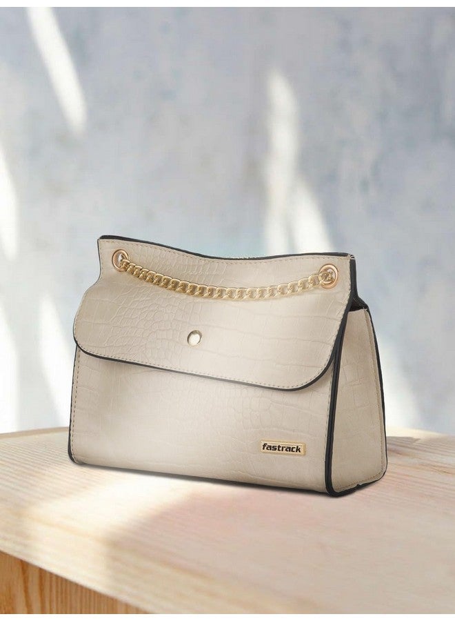 Fastrack Croco Textured Structured Shoulder Bag for Women, Girls and Ladies | Gold Chain Sling Strap with Button Closure - Image 3