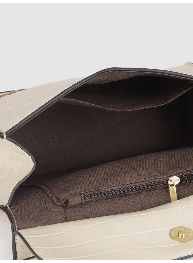 Fastrack Croco Textured Structured Shoulder Bag for Women, Girls and Ladies | Gold Chain Sling Strap with Button Closure - Image 5