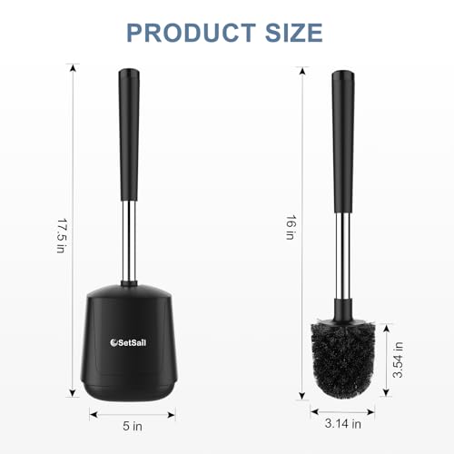 SetSail Toilet Brush and Holder Self Closing Lid Toilet Bowl Brushes Holder and Extra Long Handle Ventilated Toilet Brush Set for Bathroom Cleaning Nylon Bristles 2 PacksBlack - Image 3