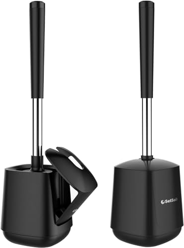 SetSail Toilet Brush and Holder Self Closing Lid Toilet Bowl Brushes Holder and Extra Long Handle Ventilated Toilet Brush Set for Bathroom Cleaning Nylon Bristles 2 PacksBlack - Image 1