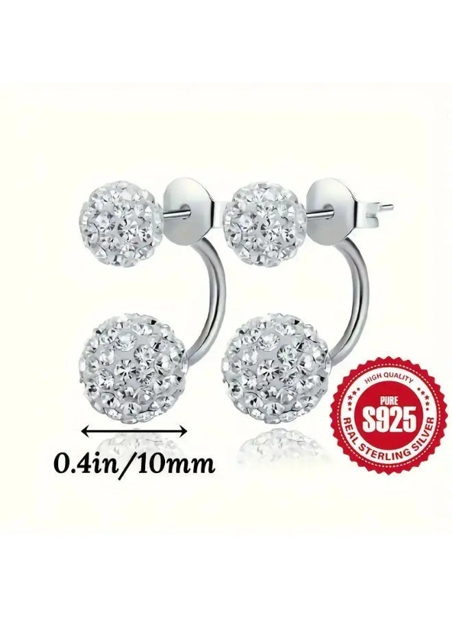 aeen S925 Sterling Silver Crystal Ball Double-Sided Stud Earrings – Sparkling Rhinestone Round Design, Elegant and Versatile for Daily Wear or Gift - Image 4