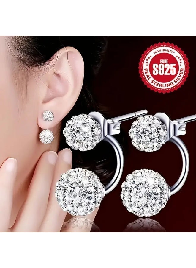 aeen S925 Sterling Silver Crystal Ball Double-Sided Stud Earrings – Sparkling Rhinestone Round Design, Elegant and Versatile for Daily Wear or Gift - Image 1
