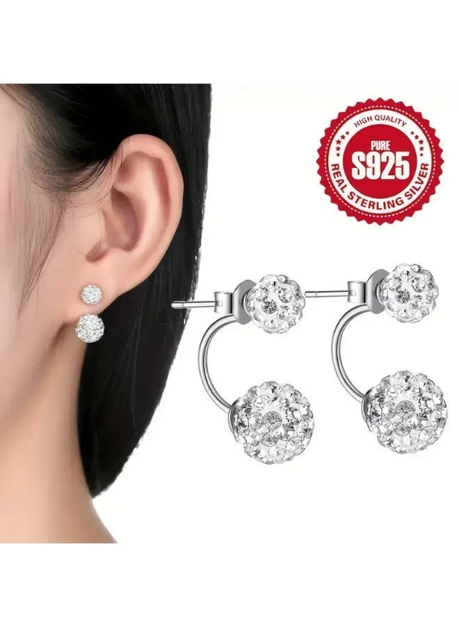 aeen S925 Sterling Silver Crystal Ball Double-Sided Stud Earrings – Sparkling Rhinestone Round Design, Elegant and Versatile for Daily Wear or Gift - Image 2