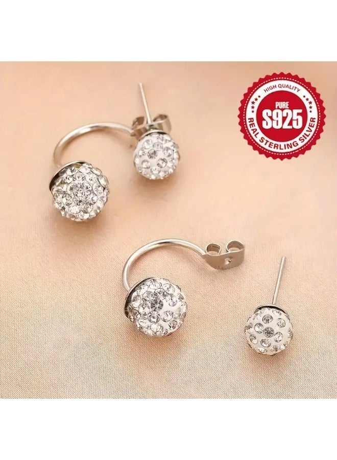 aeen S925 Sterling Silver Crystal Ball Double-Sided Stud Earrings – Sparkling Rhinestone Round Design, Elegant and Versatile for Daily Wear or Gift - Image 3