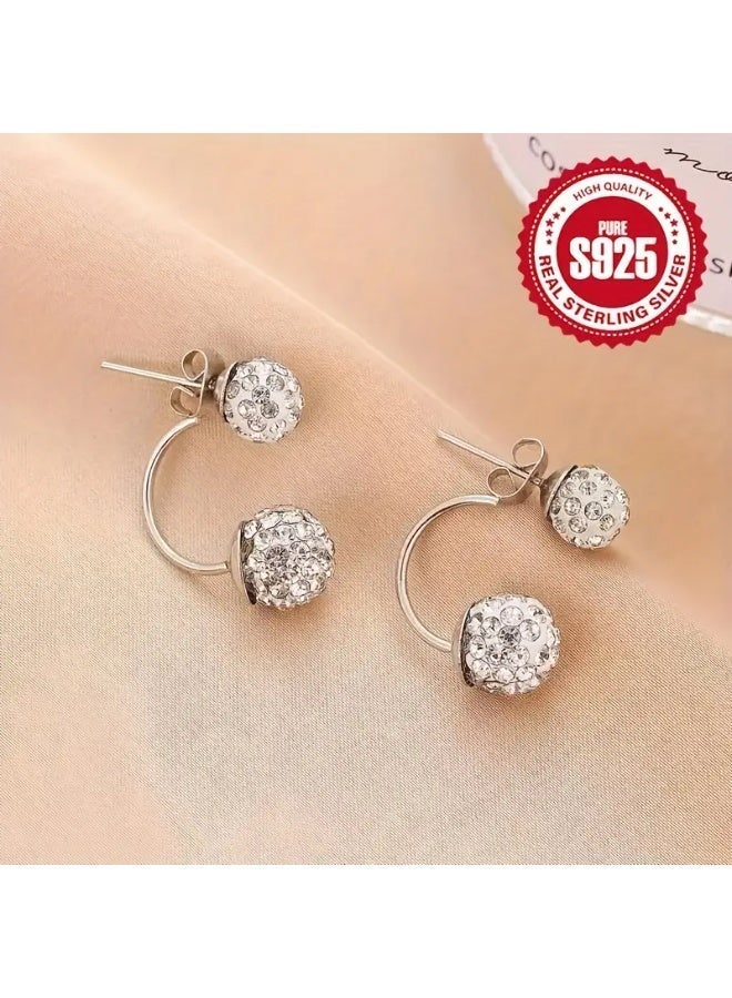 aeen S925 Sterling Silver Crystal Ball Double-Sided Stud Earrings – Sparkling Rhinestone Round Design, Elegant and Versatile for Daily Wear or Gift - Image 5