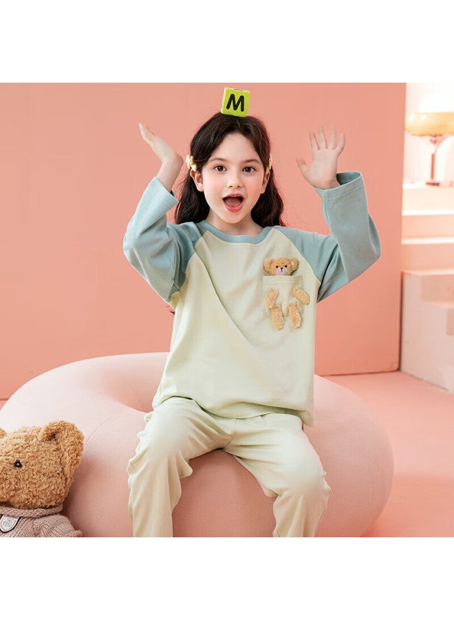 Fenton Fenteng Kids' 100% Cotton Spring Bear Print Shoulder-inserted Sleeves Big Kids' Pajamas - Image 1