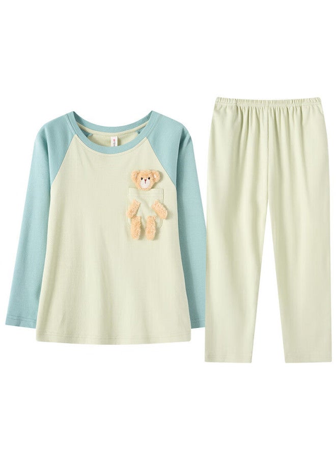 Fenton Fenteng Kids' 100% Cotton Spring Bear Print Shoulder-inserted Sleeves Big Kids' Pajamas - Image 5