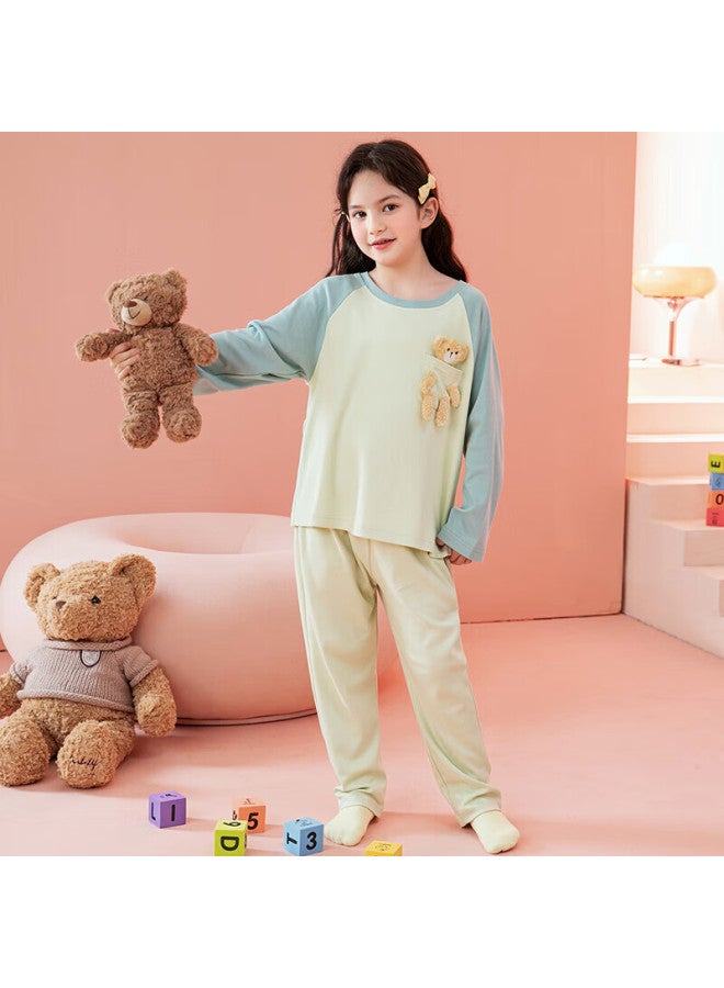 Fenton Fenteng Kids' 100% Cotton Spring Bear Print Shoulder-inserted Sleeves Big Kids' Pajamas - Image 2