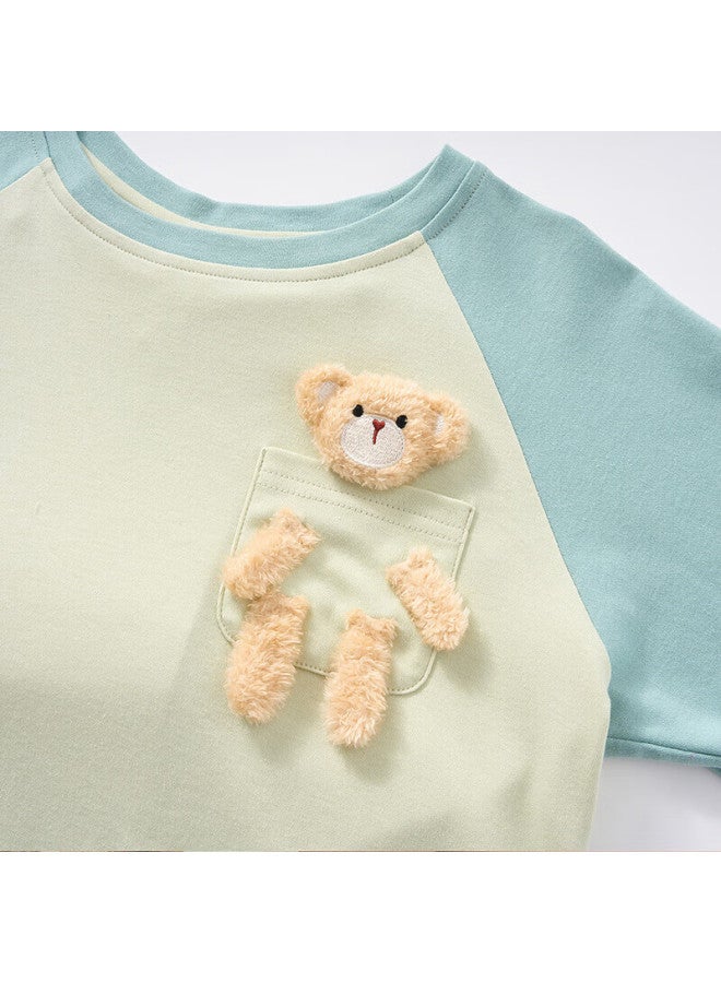 Fenton Fenteng Kids' 100% Cotton Spring Bear Print Shoulder-inserted Sleeves Big Kids' Pajamas - Image 4
