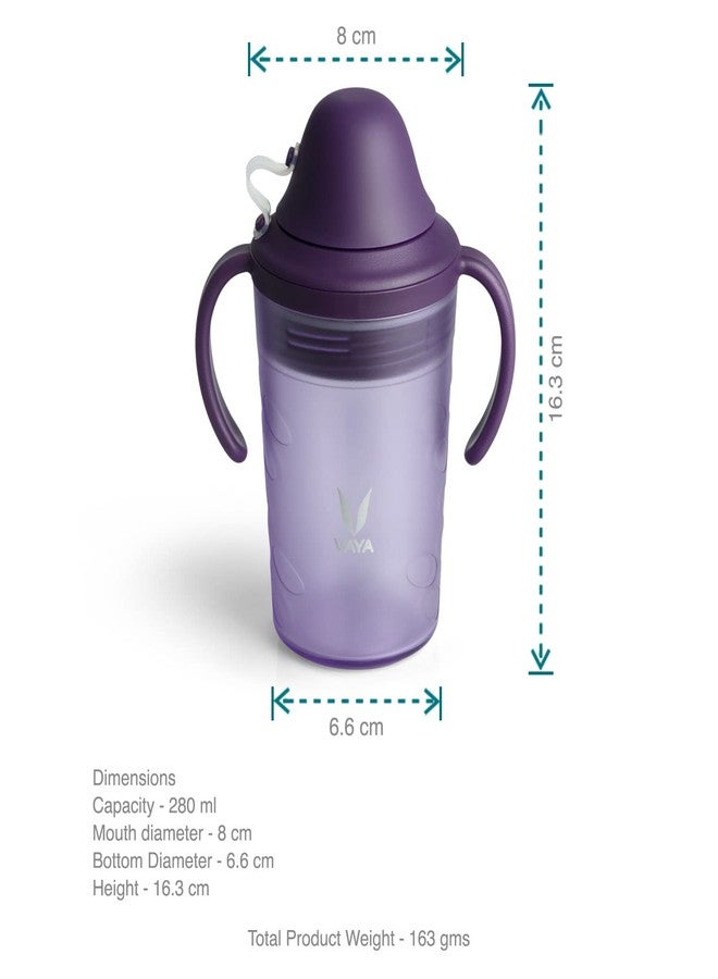 VAYA Kids Drynk - Baby Water Bottle, Baby Bite Resistant Soft Sipper Cup with Handle, Milk Bottle for Kids, Sippy Cup with Anti Spill Lock, BPA Free, 12m+, 280 ml, Purple - Image 4