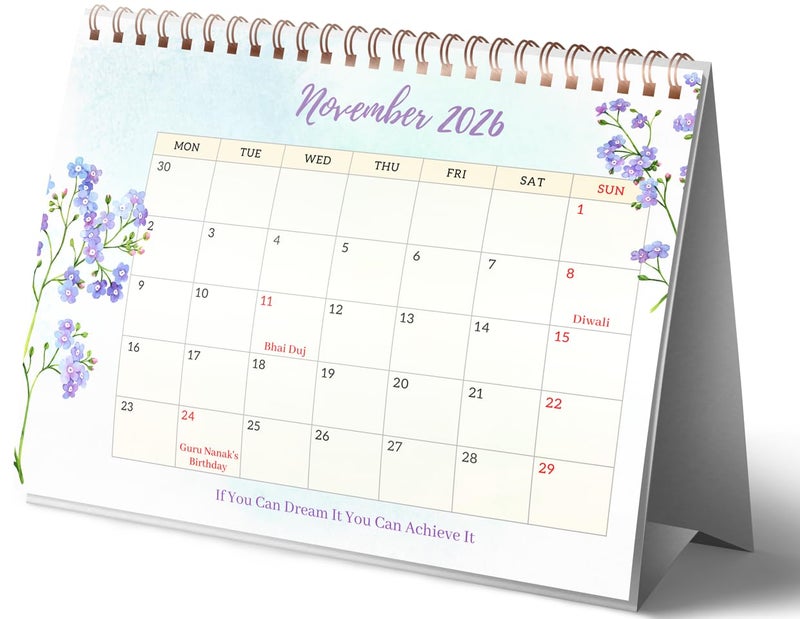 LAURET BLANC Desk/Table Calendar 2026 Planner and Organizer- B5 Size (7.5'' X 9.25"), Monthly Grid View, Notes Section, Home and Office Calendar - Image 4