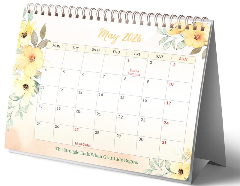 LAURET BLANC Desk/Table Calendar 2026 Planner and Organizer- B5 Size (7.5'' X 9.25"), Monthly Grid View, Notes Section, Home and Office Calendar - Image 3
