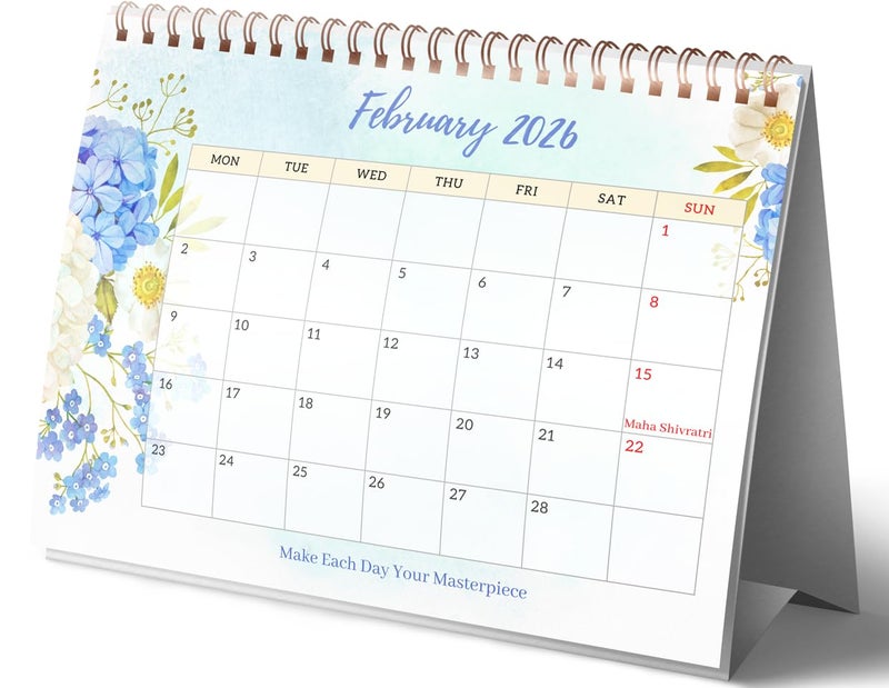 LAURET BLANC Desk/Table Calendar 2026 Planner and Organizer- B5 Size (7.5'' X 9.25"), Monthly Grid View, Notes Section, Home and Office Calendar - Image 2