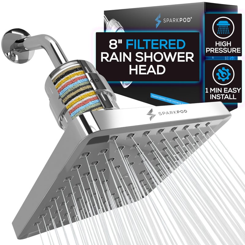 SparkPod Luxury Filtered Shower Head Set 23 Stage Shower Filter Reduces Chlorine and Heavy Metals High Pressure Showerhead Filter 8 Square Luxury Polished Chrome - Image 2