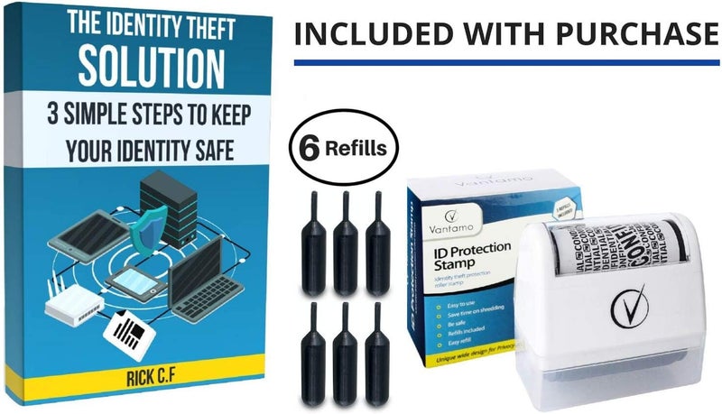 Vantamo Identity Protection Roller Stamps Wide Kit, Including 6-Pack Refills - Designed for Secure Confidential ID Blackout Security, Anti Theft and Privacy Safety - Classy White - Image 3