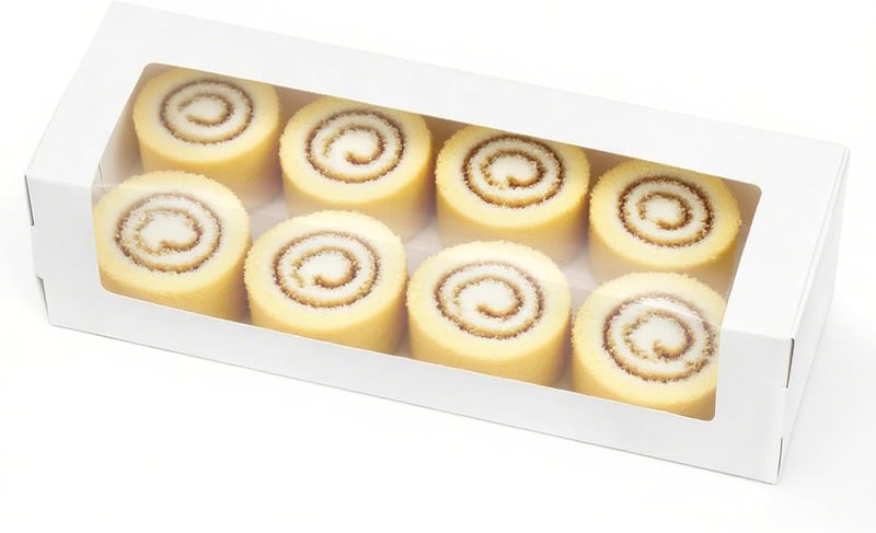 Kingrol 40 Pack White Bakery Boxes with Window, 12 x 4 x 3.5 Roll Cake Boxes, Rectangle Paper Boxes for Pastries, Desserts, Muffins, Donuts - Image 2