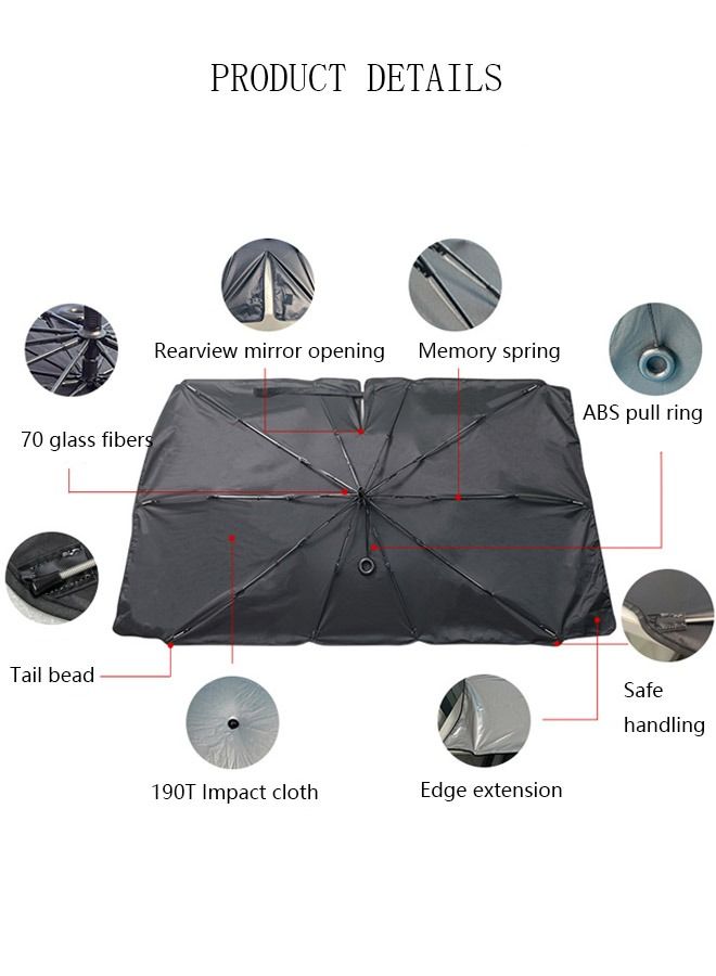 DUNISO Car Windshield Sunshade Umbrella Pull Ring Car Sun Shade Front Window Cover Foldable Sunshade Umbrella with Opening Design for UV Ray Block Sun Heat Protection for Most Vehicles - Image 5