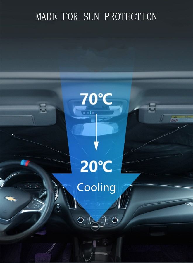 DUNISO Car Windshield Sunshade Umbrella Pull Ring Car Sun Shade Front Window Cover Foldable Sunshade Umbrella with Opening Design for UV Ray Block Sun Heat Protection for Most Vehicles - Image 2