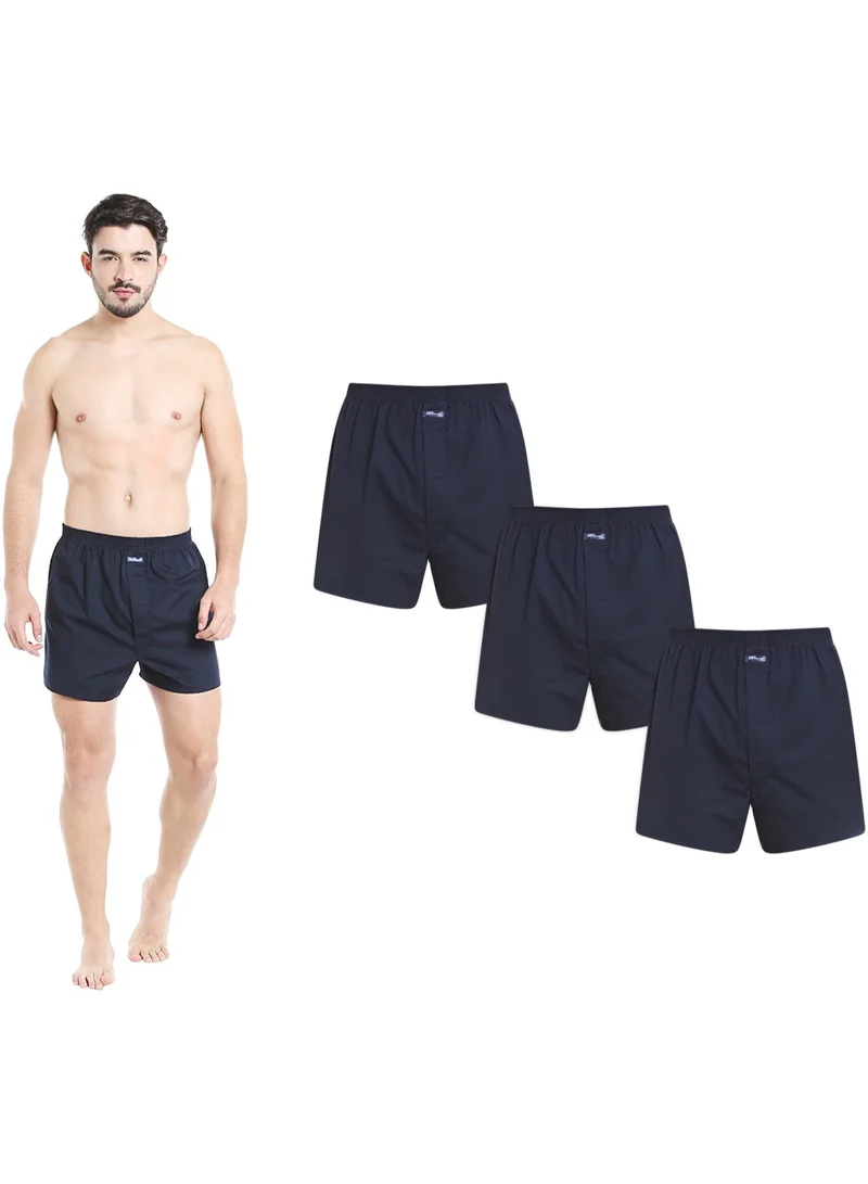 BYC MEN'S COTTON BOXER SHORTS (PACK OF 3) - NAVY BLUE