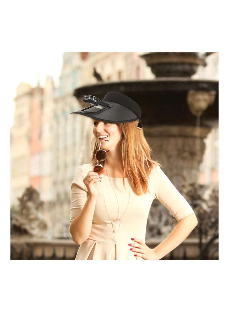 SYOSI قبعات واقية من الشمس مع مروحة، قبعة واقية مع مروحة مدمجة 2 في 1 قبعة مروحة قابلة للحمل قبعة واقية من الشمس مع 3 أوضاع حرارة للنساء للسفر UPF 50+ - Image 2