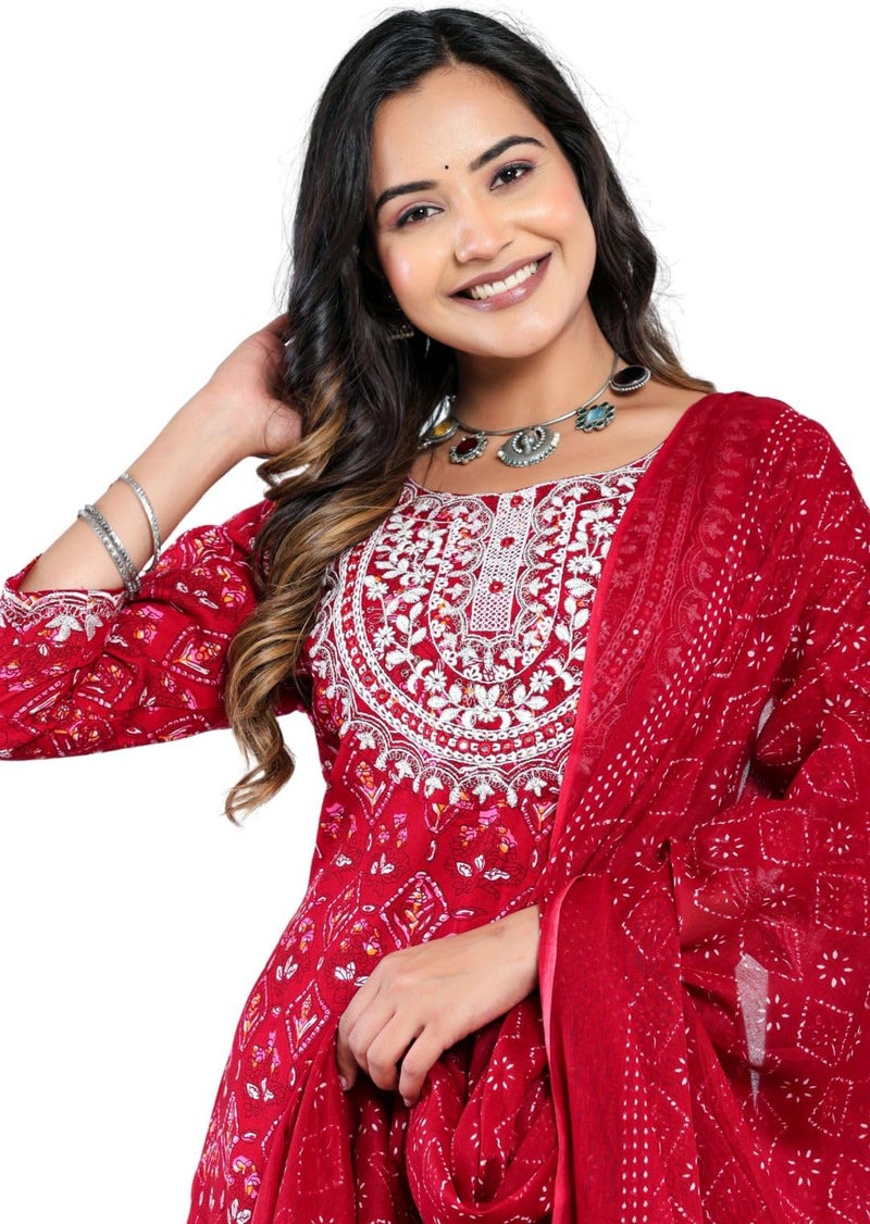 rytras Women's Embroidered Straight Kurta Set with Palazzo Pants & Dupatta- Ethnic Wear, Maroon(RYT607-New,S) - Image 5