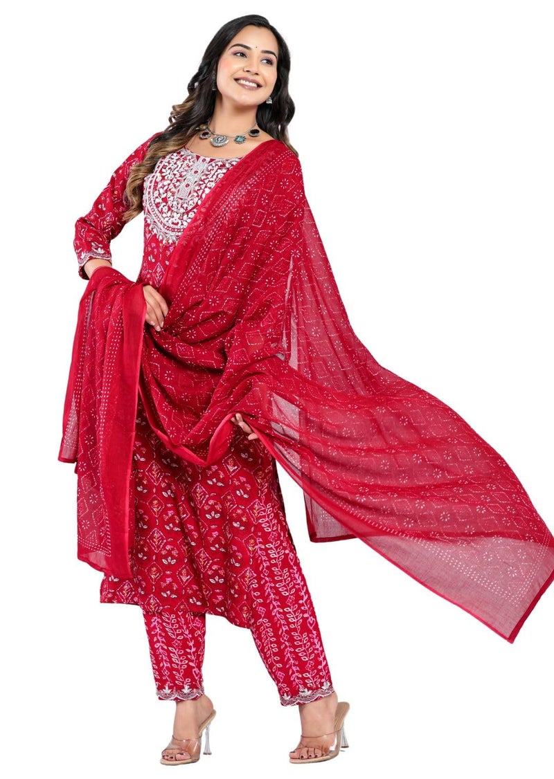rytras Women's Embroidered Straight Kurta Set with Palazzo Pants & Dupatta- Ethnic Wear, Maroon(RYT607-New,S) - Image 3
