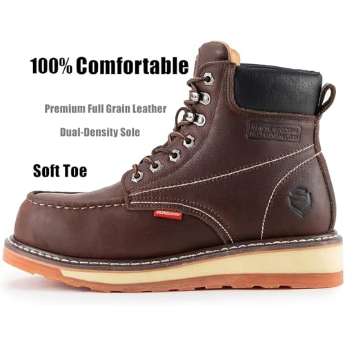 SUREWAY Mens Heavy Duty Soft/Composite/Steel Toe Work Boots for Men-Comfortable,GoodyearWelt,Full Grain Leather,6 in Wedge Moc Toe Construction Boots/Shoes,Soft Toe Dark Brown,Size 10.5 - Image 2