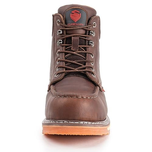 SUREWAY Mens Heavy Duty Soft/Composite/Steel Toe Work Boots for Men-Comfortable,GoodyearWelt,Full Grain Leather,6 in Wedge Moc Toe Construction Boots/Shoes,Soft Toe Dark Brown,Size 10.5 - Image 5