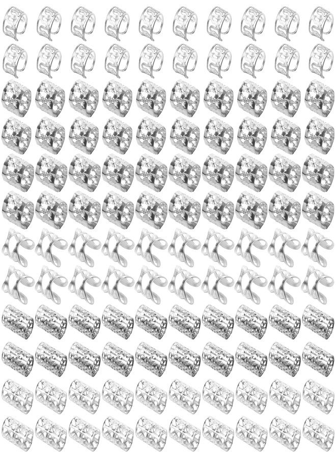 Ryalan 120 PCS Silver Dreadlock Beads Hair Jewelry Braids Accessories for Goddess Locs Crochet Passion Twist Hair Rings Soft Metal Adjustable Braiding Cuffs (120Pcs, Silver) - Image 1