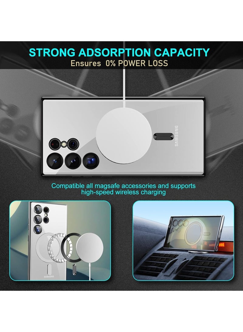 Magnetic Clear Case for Galaxy S24 Ultra Case,Compatible with MagSafe, Love Heart Design Electroplated Case Soft TPU Shockproof Full Camera Lens Protective Case for Samsung Galaxy S24 Ultra