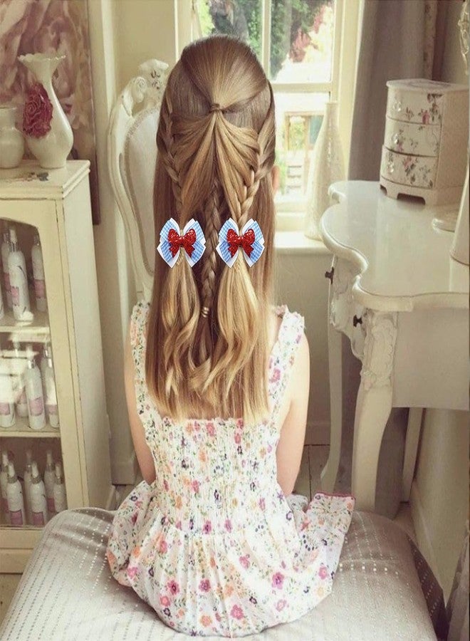 ASVNRES Blue White Gingham Hair Bow Clips Wedding Charm, 2PCS Checker Pigtail Bows Valentine's Day Coquette Bows Accessories (Blue) - Image 2