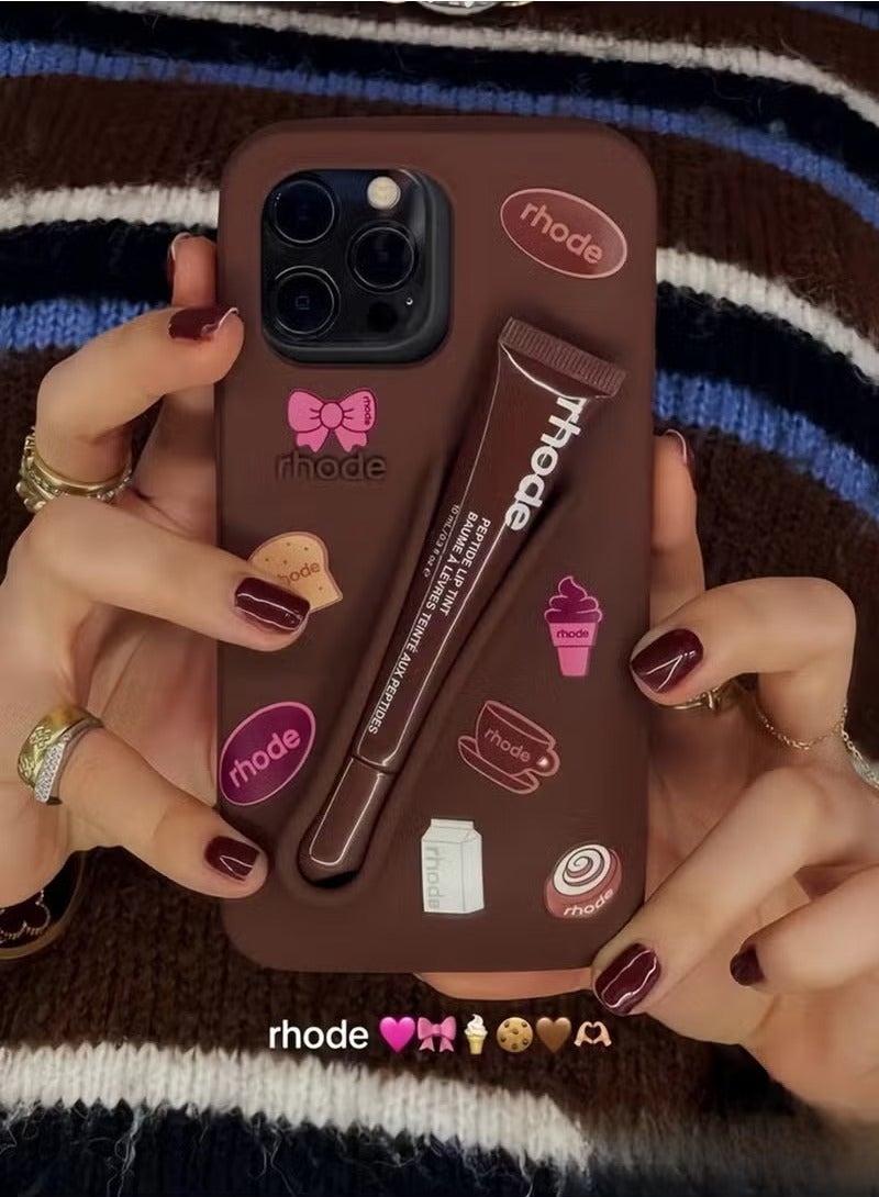 rhode iPhone 16 Pro Max Silicone Lip Holder for Cell Phone,Lip Gloss Adhesive Sleeve for Phone,Lip Holder Stick-on Phone Case,Back Stick On Holder for iPhone Phones（Espresso） - Image 2