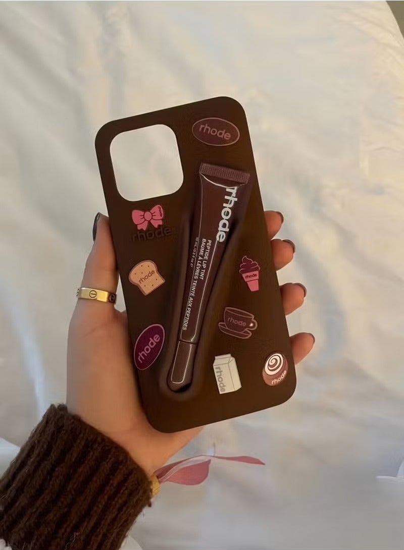 rhode iPhone 16 Pro Max Silicone Lip Holder for Cell Phone,Lip Gloss Adhesive Sleeve for Phone,Lip Holder Stick-on Phone Case,Back Stick On Holder for iPhone Phones（Espresso） - Image 3