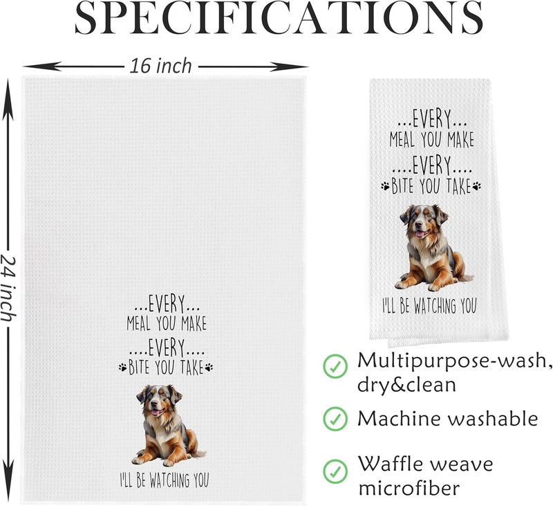Geqtt Gqtt Australian Shepherd Dish Towels Set - Funny Decorative Waffle Kitchen Towels, Hand Tea Towels, Gifts (1624 Inches, Set of 2) - Image 2