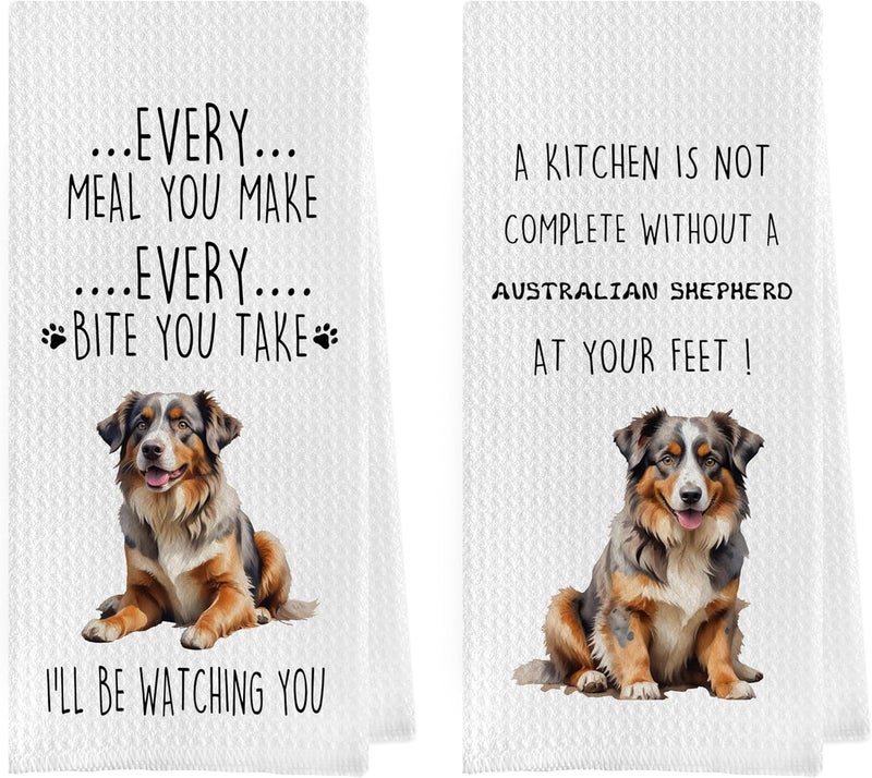 Geqtt Gqtt Australian Shepherd Dish Towels Set - Funny Decorative Waffle Kitchen Towels, Hand Tea Towels, Gifts (1624 Inches, Set of 2) - Image 1