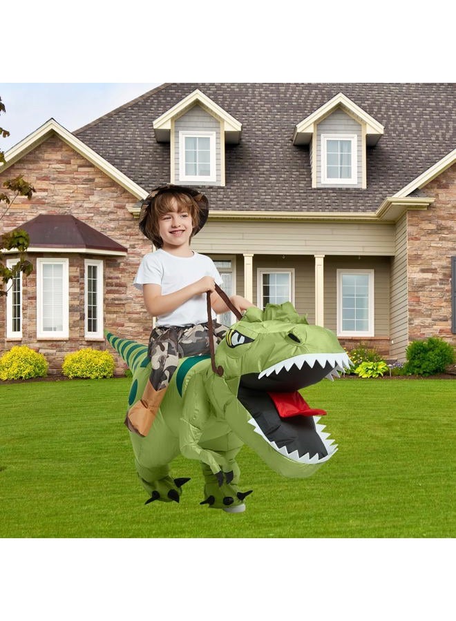 One Casa Inflatable Dinosaur Costume Riding T Rex Air Blow up Funny Fancy Dress Party Halloween Costume for Kids 4-6 Yrs - Image 3