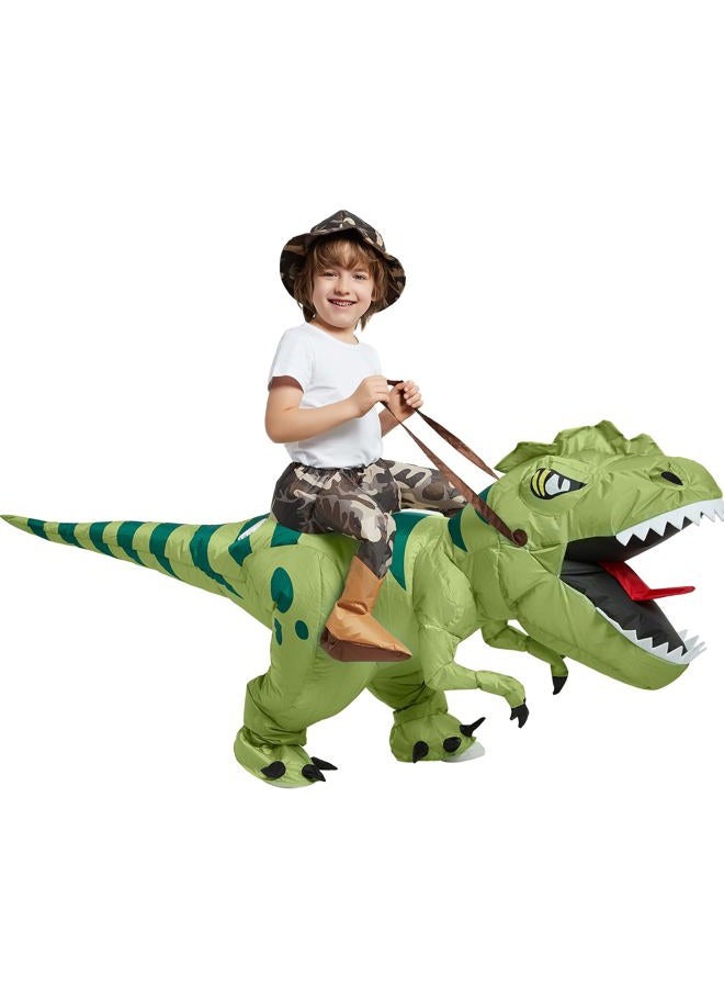 One Casa Inflatable Dinosaur Costume Riding T Rex Air Blow up Funny Fancy Dress Party Halloween Costume for Kids 4-6 Yrs - Image 1