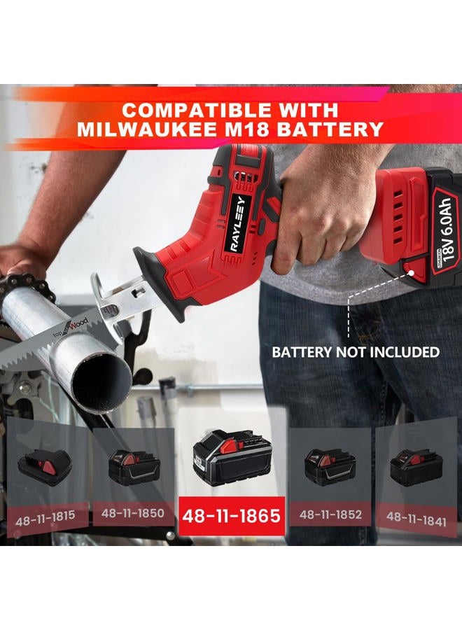 RAYLEEY Cordless Reciprocating Saw Compatible with Milwaukee M18 Battery [TOOL ONLY], Mini Recipro Saw Cordless with 4 Blades, 3500 SPM Variable Speed, One-Handed Operation, Tool-free Blade Change - Image 2