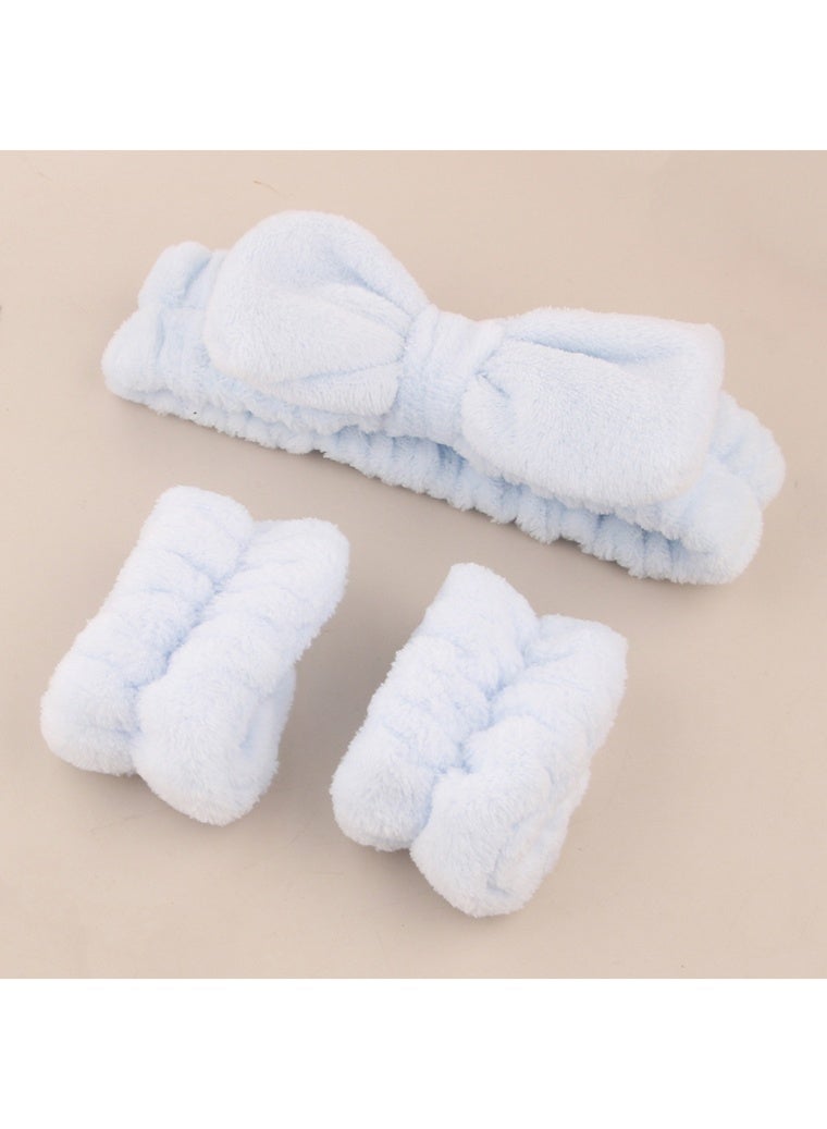 Ladies Face Washing Anti Wet Three Piece Set Coral Fleece Water Absorbent Hair Band Wrist Band Face Washing Skincare Anti Wet Tool - Image 1