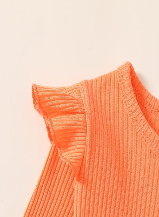 Noubeau Toddler Baby Girl Thanksgiving Outfits Long Sleeve Ruffle Ribbed Top+Turkey Dot Overalls Suspender Dress Fall Winter Clothes（Orange- Brown,4-5 Years） - Image 4