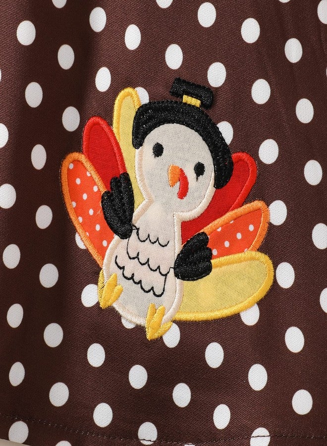 Noubeau Toddler Baby Girl Thanksgiving Outfits Long Sleeve Ruffle Ribbed Top+Turkey Dot Overalls Suspender Dress Fall Winter Clothes（Orange- Brown,4-5 Years） - Image 5