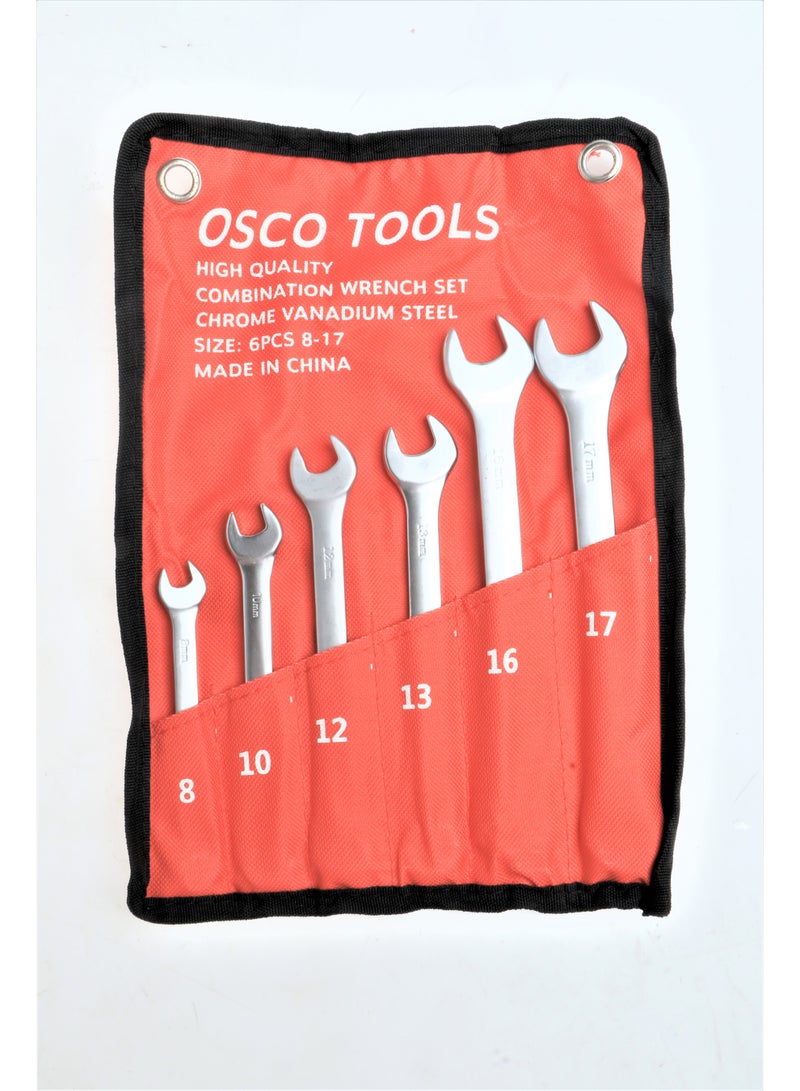 Osco Combination Wrench Set  – 6 Pieces, sizes from 8mm to 17mm, is the perfect choice for both professionals and DIY users; made of durable, corrosion-resistant material, delivering consistent and practical performance for all tasks. - Image 1