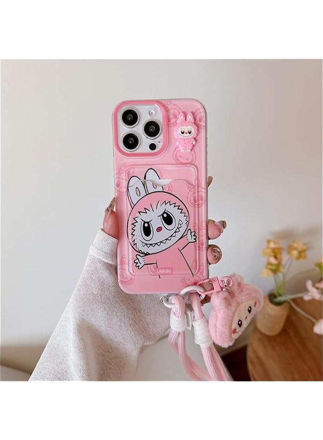 Arabest Pink LABUBU Lanyard Phone Case for iPhone 15, TPU Kawaii Silicone, Scratch Resistant and Shockproof for Girls and Women - Image 2